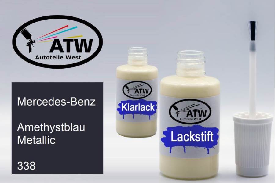 Mercedes-Benz, Amethystblau Metallic, 338: 20ml Lackstift + 20ml Klarlack - Set, von ATW Autoteile West.